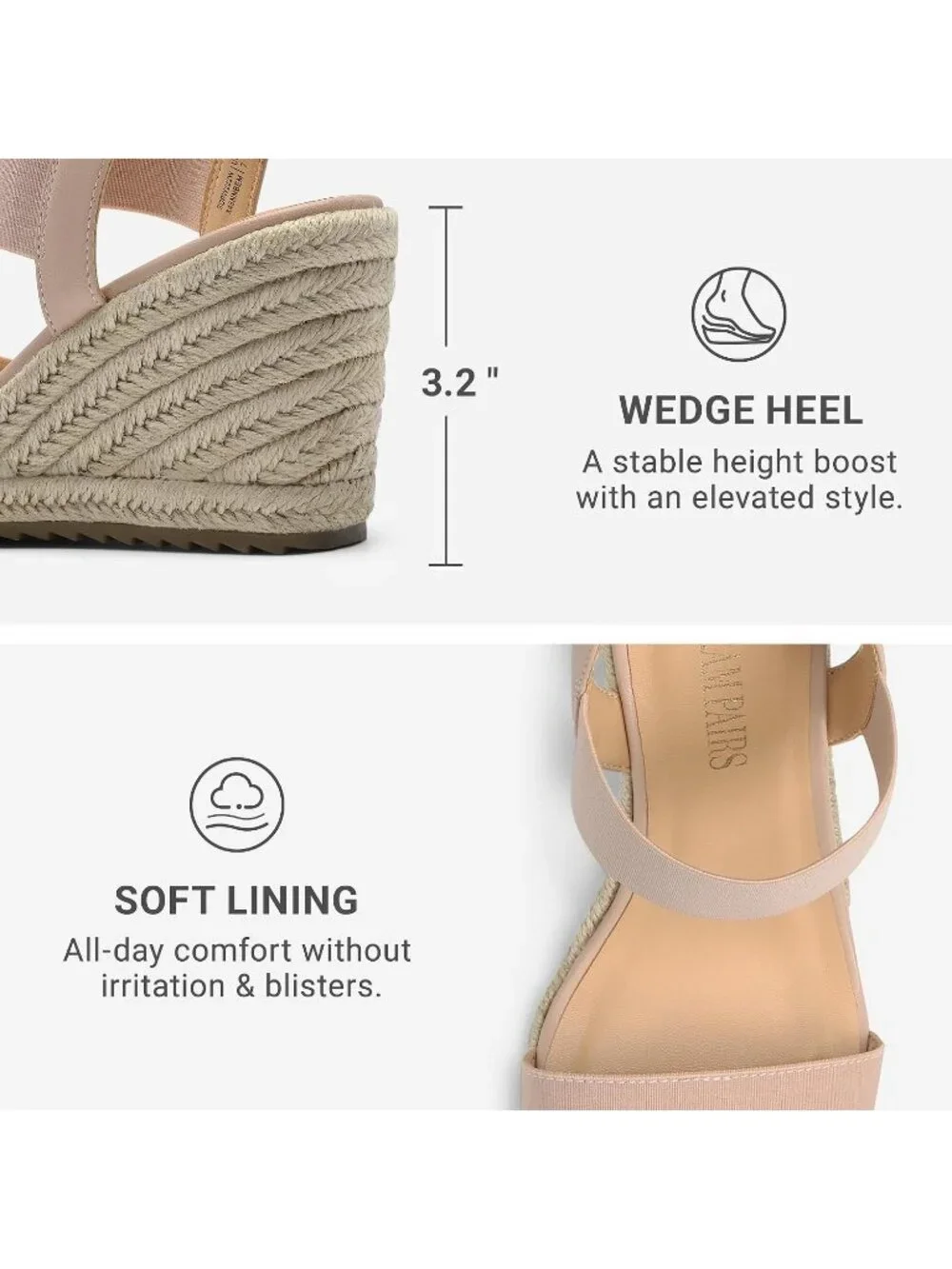 Dream Pairs Women's Blush Open Toe Elastic Ankle Strap Wedge Platform Sandals